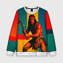 Свитшот детский Индеец поп-арт, цвет: 3D-белый