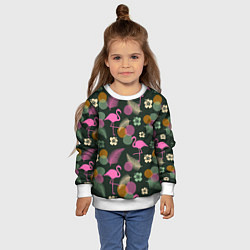 Свитшот детский Фламинго и листья на темно-зеленом, цвет: 3D-белый — фото 2