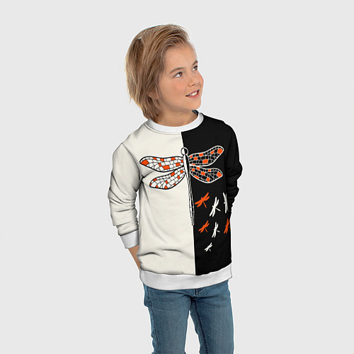 Детский свитшот Стрекозы на черно-белом / 3D-Белый – фото 3