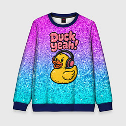 Свитшот детский Duck yeah - утка в наушниках, цвет: 3D-синий
