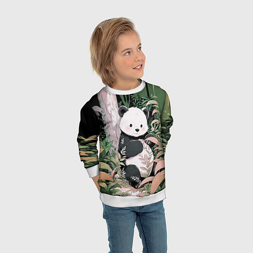 Детский свитшот Панда в лесу / 3D-Белый – фото 3