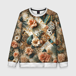 Детский свитшот Цветы на кусках мрамора и леопардовом узоре