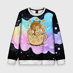 Свитшот детский Менеджер капибара в кружке в стикерах, цвет: 3D-белый