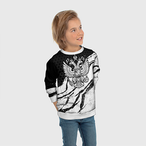 Детский свитшот Россия - черно-белый / 3D-Белый – фото 3