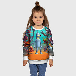 Свитшот детский Робот-сгибальщик Бендер в окружении монстров, цвет: 3D-белый — фото 2