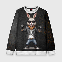 Свитшот детский Заяц рокер, цвет: 3D-белый