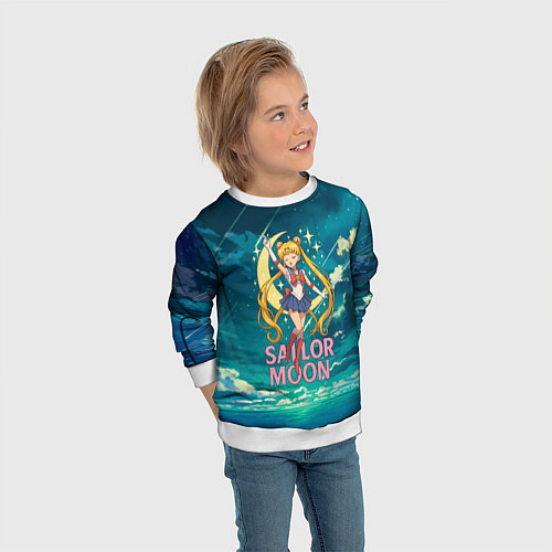 Детский свитшот Sailor Moon на фоне неба / 3D-Белый – фото 3