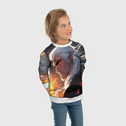 Свитшот детский Ведьмак в аниме стиле, цвет: 3D-белый — фото 2