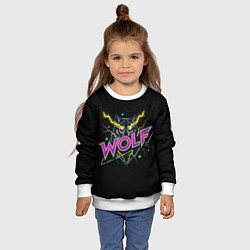 Свитшот детский Голова волка со светящимися желтыми глазами, цвет: 3D-белый — фото 2