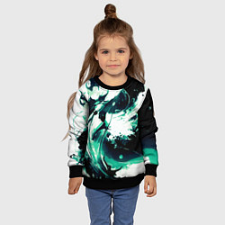 Свитшот детский Чёрно-зелёный абстракция волна, цвет: 3D-черный — фото 2