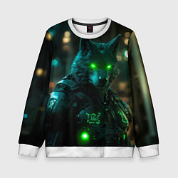 Свитшот детский Киберпанк волк, цвет: 3D-белый