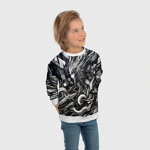 Детский свитшот Abstraction cyber pattern - ai art fantasy / 3D-Белый – фото 3