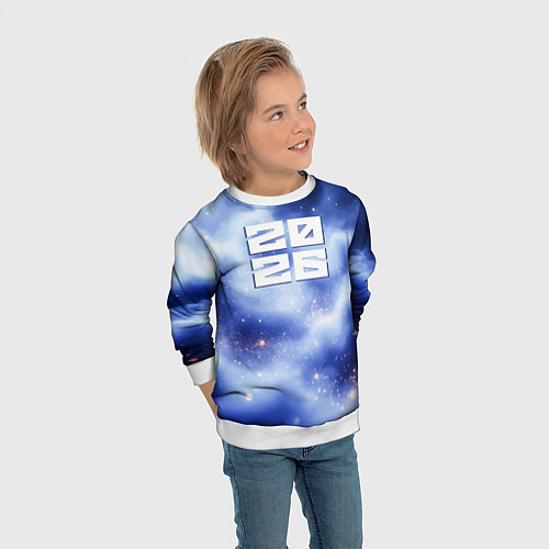 Детский свитшот 2026 сине-голубая дымка / 3D-Белый – фото 3