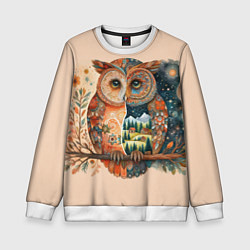 Свитшот детский Сова разделенная на день и ночь абстракция, цвет: 3D-белый
