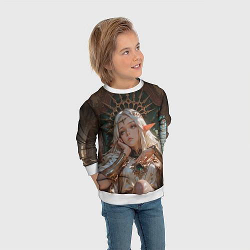 Детский свитшот Беловолосая королева эльфов на троне / 3D-Белый – фото 3