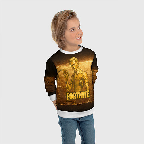 Детский свитшот Fortnite золотой Мидас / 3D-Белый – фото 3
