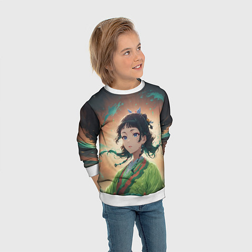 Детский свитшот Маомао на фоне облаков / 3D-Белый – фото 3