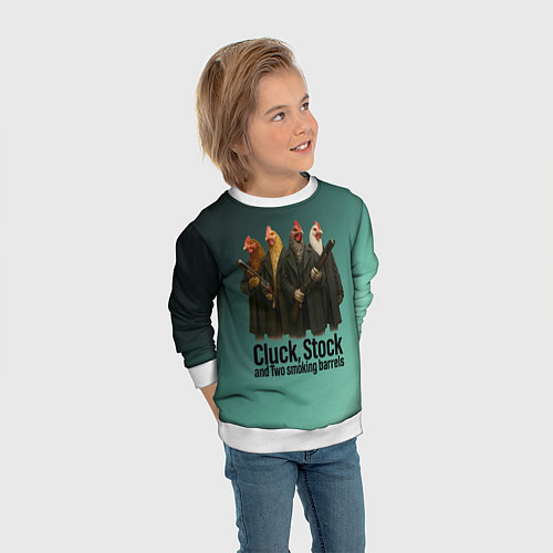 Детский свитшот Петухи - карты деньги два ствола / 3D-Белый – фото 3