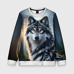 Свитшот детский Морда волка - Россия, цвет: 3D-белый