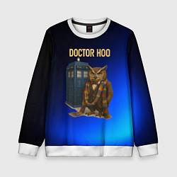 Свитшот детский Doctor Hoo сова у телефонной будки, цвет: 3D-белый