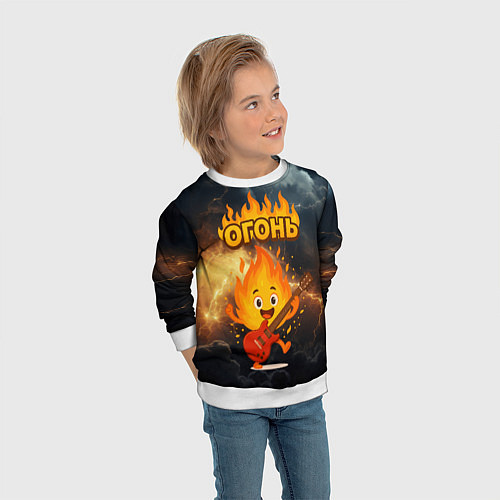 Детский свитшот Огонь гитарист / 3D-Белый – фото 3