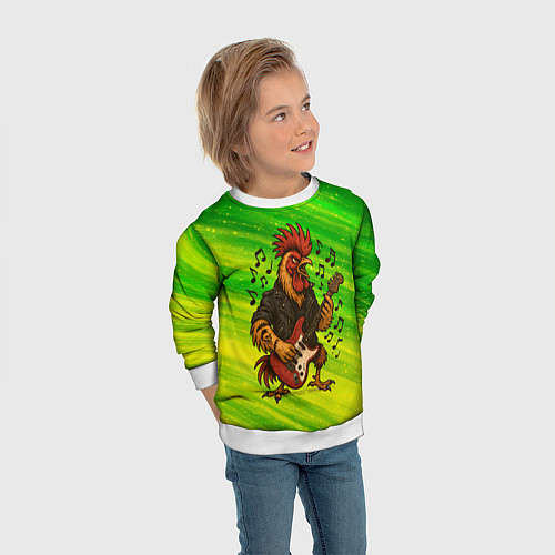 Детский свитшот Петух гитарист / 3D-Белый – фото 3