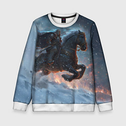 Свитшот детский Всадник на лошади в снежную бурю, цвет: 3D-белый