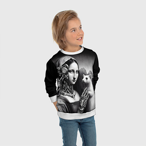 Детский свитшот Cecilia Gallerani - the lady with the ermine cyber / 3D-Белый – фото 3