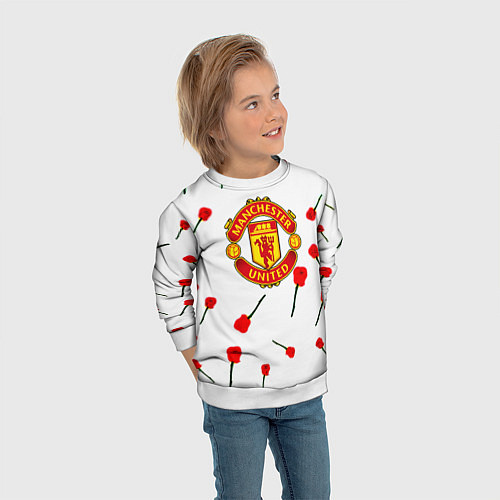 Детский свитшот Манчестер Юнайтед розы паттерн / 3D-Белый – фото 3