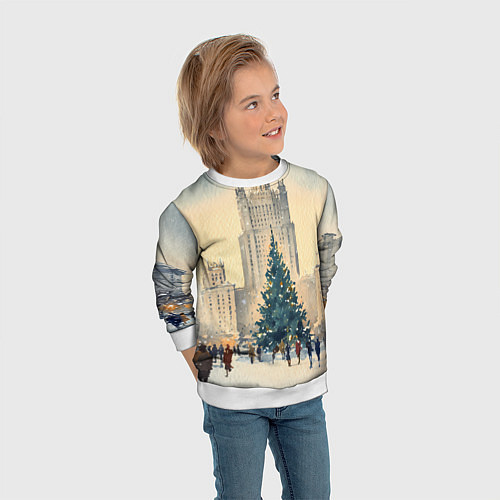 Детский свитшот Москва новогодняя елка / 3D-Белый – фото 3
