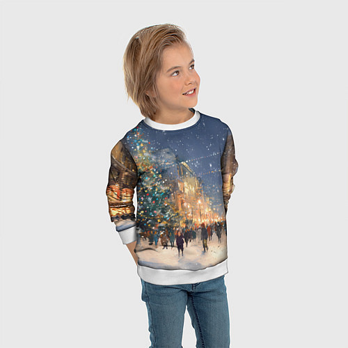 Детский свитшот Новый год в Москве новогодняя елка / 3D-Белый – фото 3