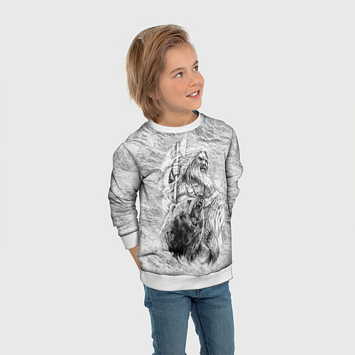 Детский свитшот Древний воин с топором и медведь / 3D-Белый – фото 3