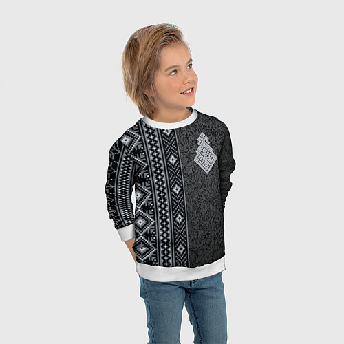 Детский свитшот Славянский орнамент с оберегом макошь / 3D-Белый – фото 3