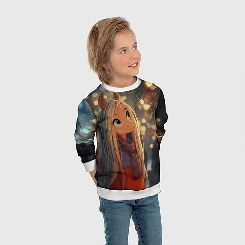 Детский свитшот Новогодняя лошадка / 3D-Белый – фото 3