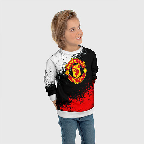 Детский свитшот Манчестер Юнайтед краски всплеск / 3D-Белый – фото 3