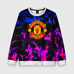Свитшот детский Манчестер Юнайтед огонь неон, цвет: 3D-белый
