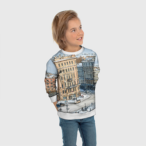 Детский свитшот Зимняя улица Питера / 3D-Белый – фото 3