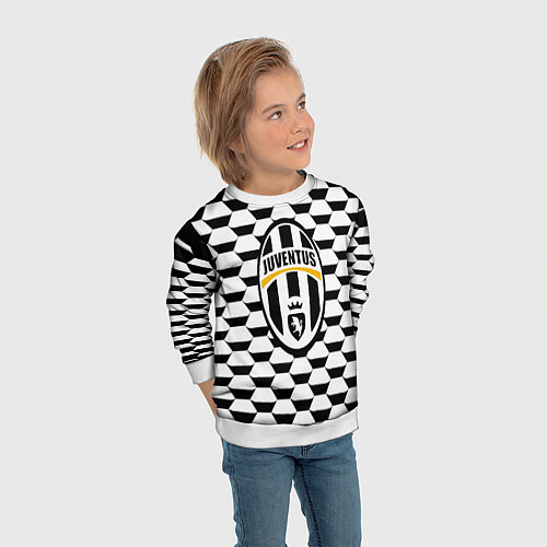 Детский свитшот Juventus геометрия черно белая / 3D-Белый – фото 3