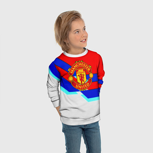 Детский свитшот Манчестер Юнайтед полосы геометрия / 3D-Белый – фото 3