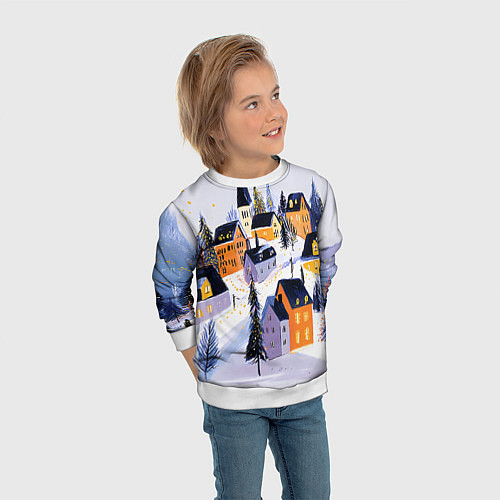 Детский свитшот Новогодние домики на горе / 3D-Белый – фото 3