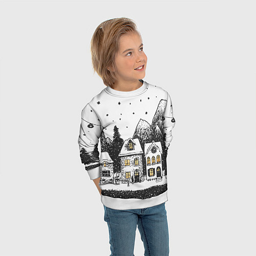 Детский свитшот Черно-белый новогодний город / 3D-Белый – фото 3