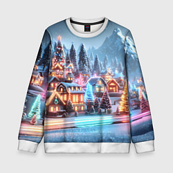 Свитшот детский Городок в новогодних огоньках, цвет: 3D-белый