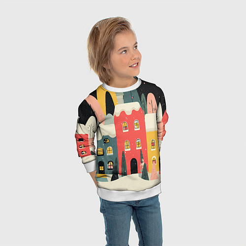 Детский свитшот Разноцветные новогодние дома / 3D-Белый – фото 3