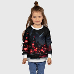 Свитшот детский Новогодняя ночь и красные гирлянды, цвет: 3D-белый — фото 2