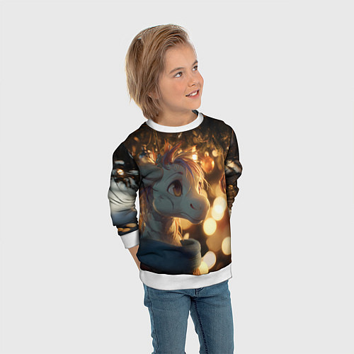 Детский свитшот Лошадка под новогодней елкой / 3D-Белый – фото 3