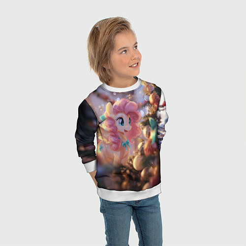 Детский свитшот Милая новогодняя лошадка с крыльями / 3D-Белый – фото 3