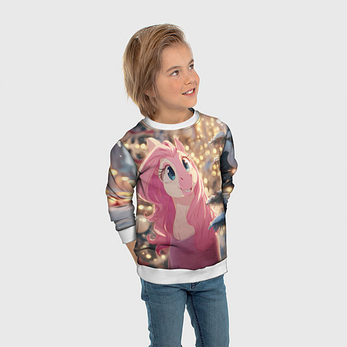 Детский свитшот Удивленная лошадка - Новый год / 3D-Белый – фото 3