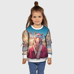 Свитшот детский Удивленная лошадь в очках, цвет: 3D-белый — фото 2