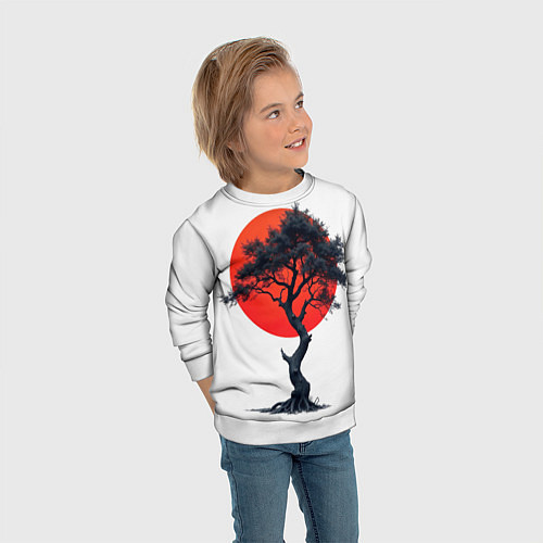 Детский свитшот Японское дерево и солнце / 3D-Белый – фото 3