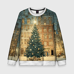 Свитшот детский Новогодний старый город, цвет: 3D-белый